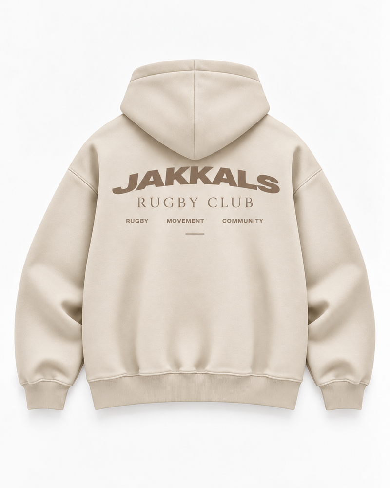 The Rugby Club Hoodie in Cream, back print
