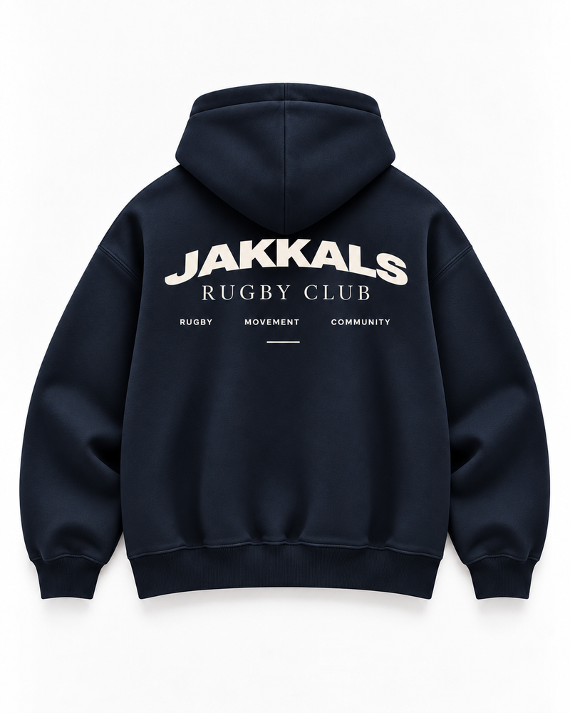 The Rugby Club Hoodie in Navy, back print