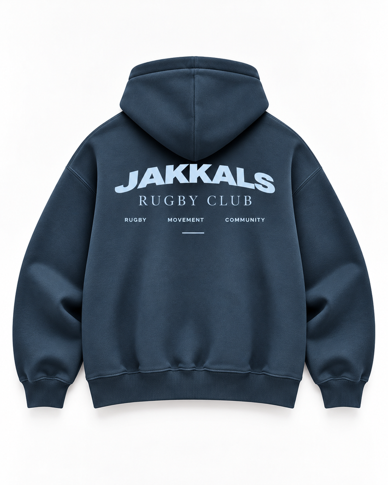 The Rugby Club Hoodie in Slate Blue, back print