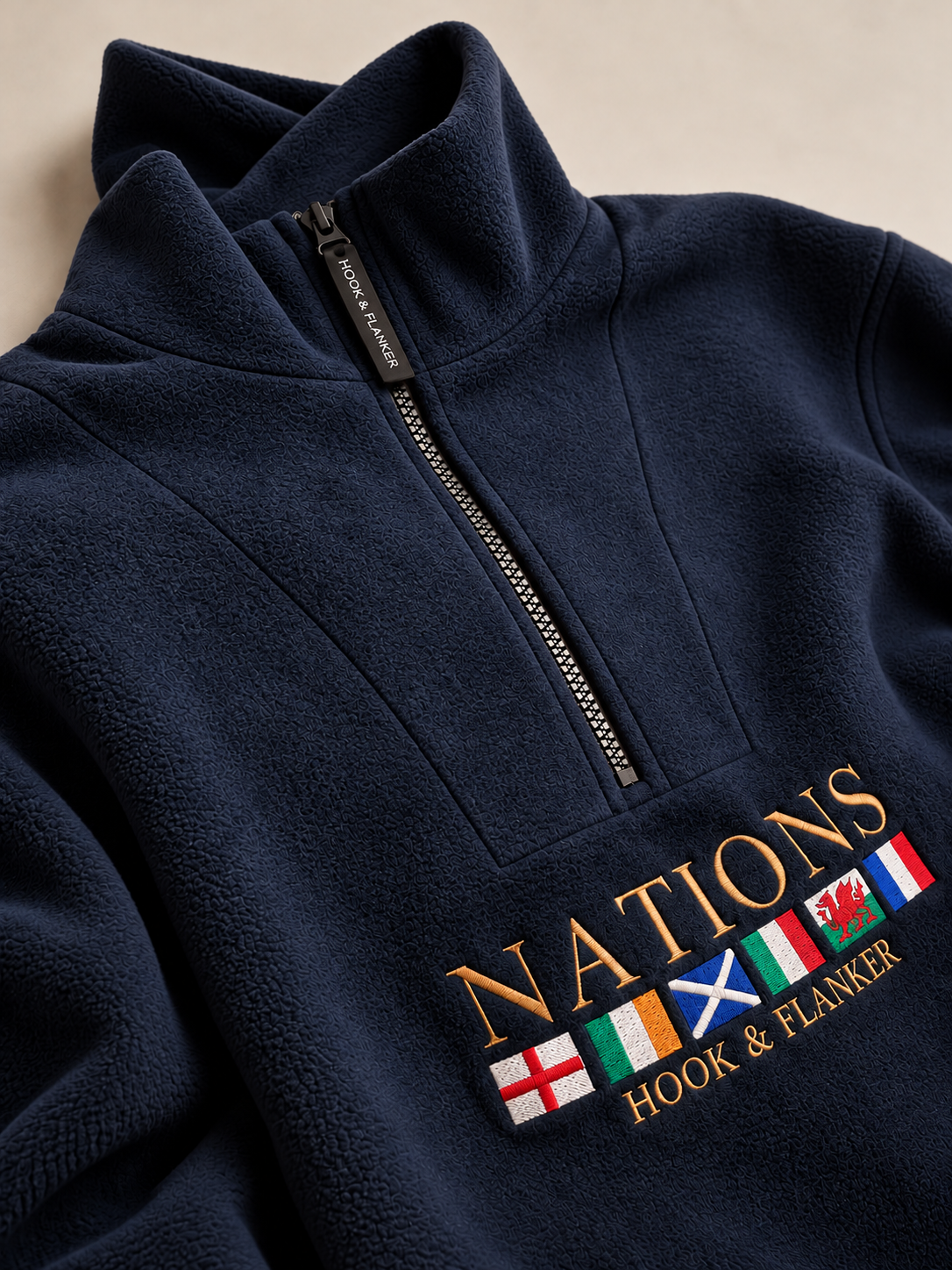 The Nations Fleece in French Navy, embroidered crest detail